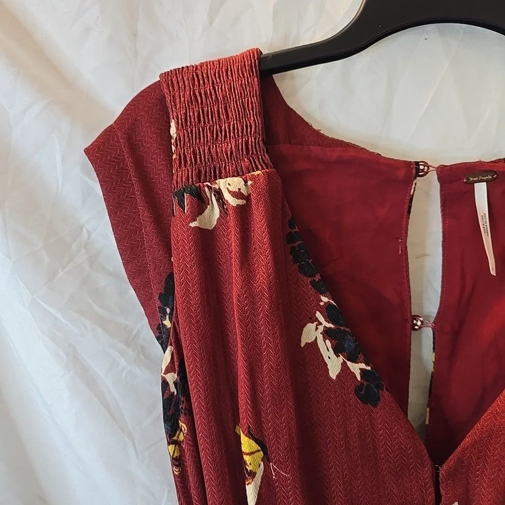Free People All I Got Tiered Maxi Dress Size 0 Rust Butterfly Floral Front‎ Tie